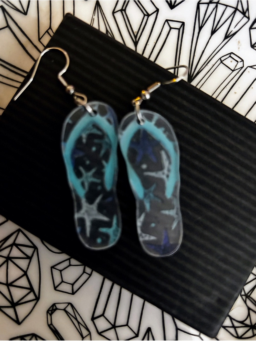 Teal and Navy Flip-Flop Dangle Earrings